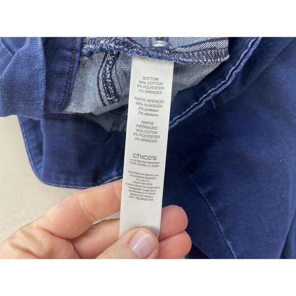 Chico's Perfect Stretch Jeans 1.5 US 10 Ankle Crop Dark Wash Blue Pull On 33x26 - Picture 14 of 15